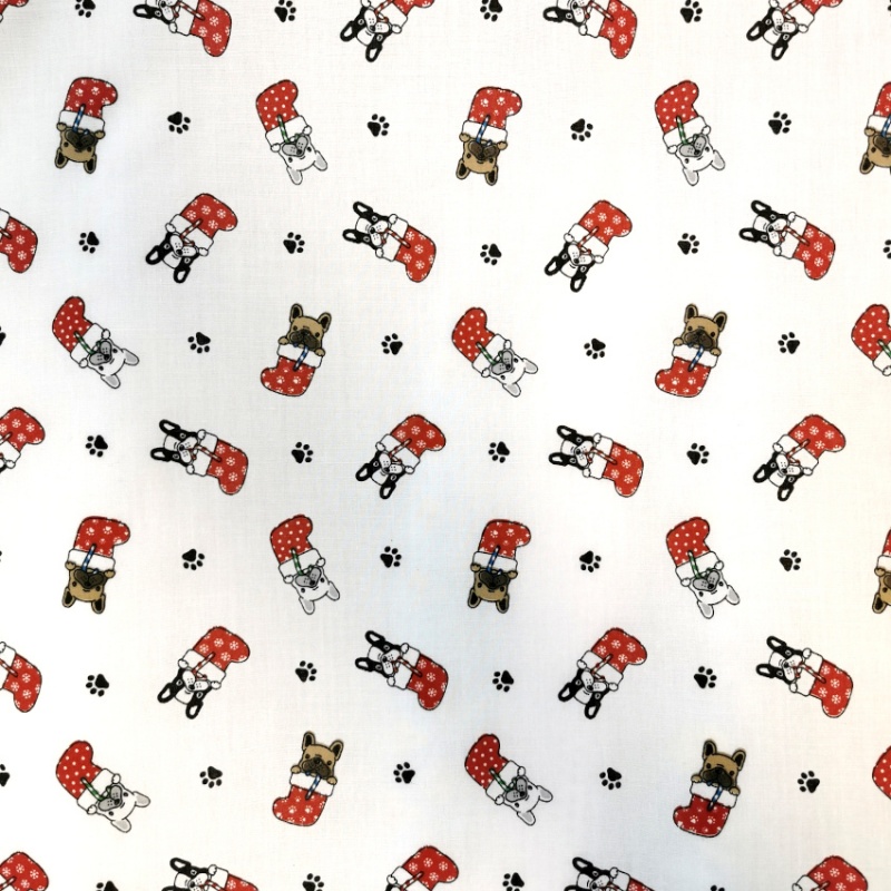 Christmas Polycotton DOGS IN STOCKINGS